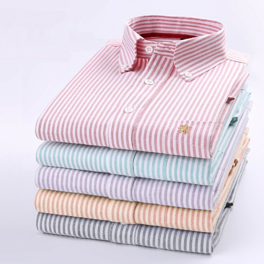 Cool Grey - Mens Long Sleeve Stripe Oxford Shirt. The Kensington Button Down Collar & Pocket. Authentic Oxford Fabric - Image 14