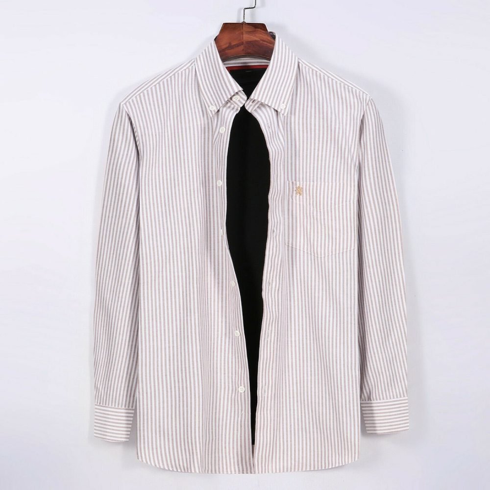 Sand - Mens Long Sleeve Stripe Oxford Shirt. The Kensington Button Down Collar & Pocket. Authentic Oxford Fabric - Image 5