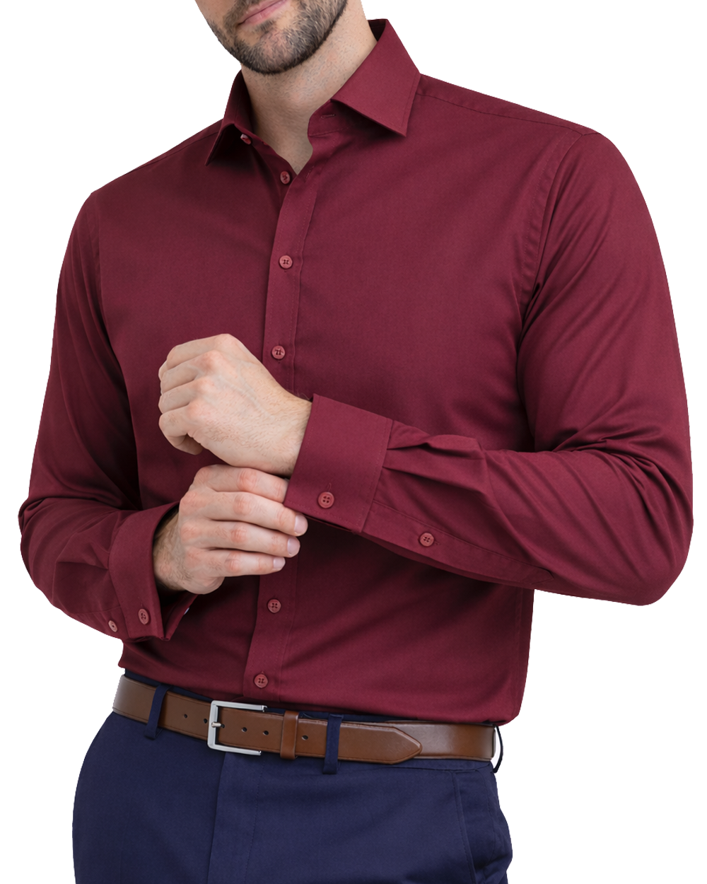 The London Plain Mens Shirt, Regular Fit, Classic Formal Dress Wear, Single & Double Cuff Option, Burgundy - Image 14