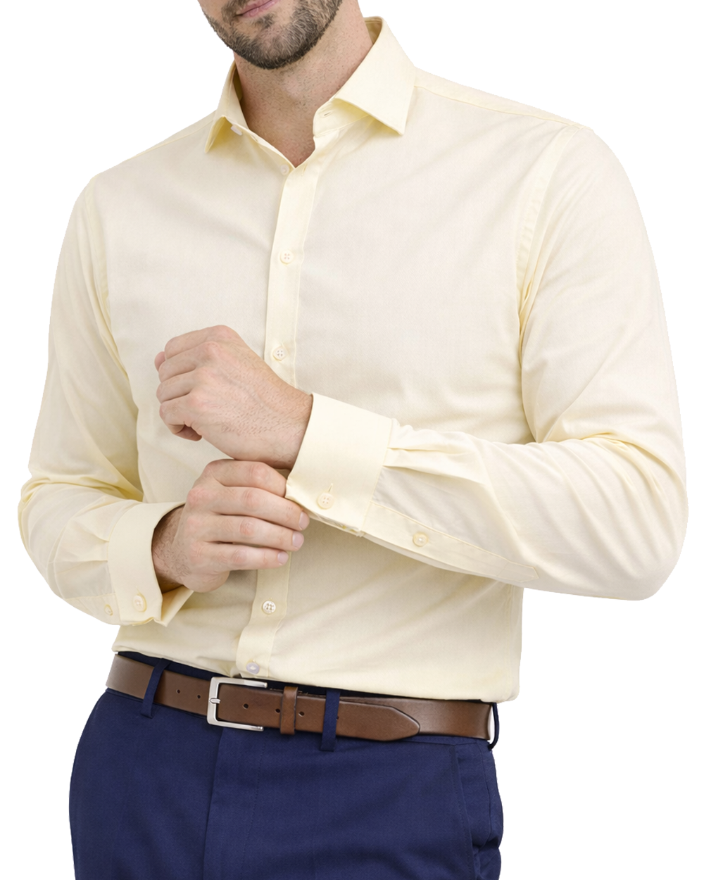 The London Plain Mens Shirt, Regular Fit, Classic Formal Dress Wear, Single & Double Cuff Option, Fresh Primrose Lemon - Image 6
