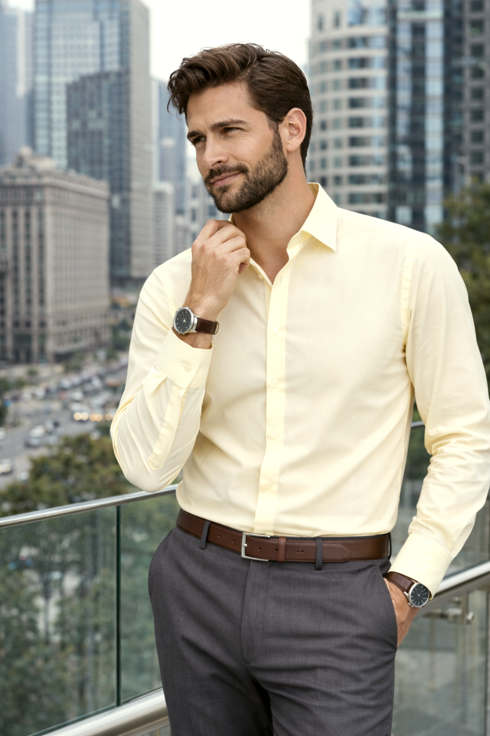The London Plain Mens Shirt, Regular Fit, Classic Formal Dress Wear, Single & Double Cuff Option, Fresh Primrose Lemon - Image 3