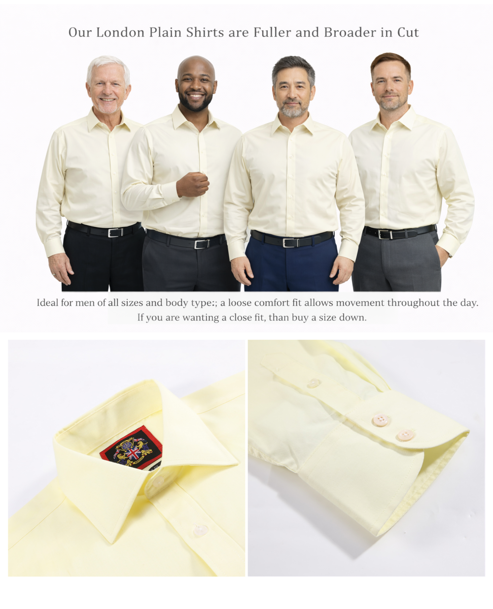 The London Plain Mens Shirt, Regular Fit, Classic Formal Dress Wear, Single & Double Cuff Option, Fresh Primrose Lemon - Image 8