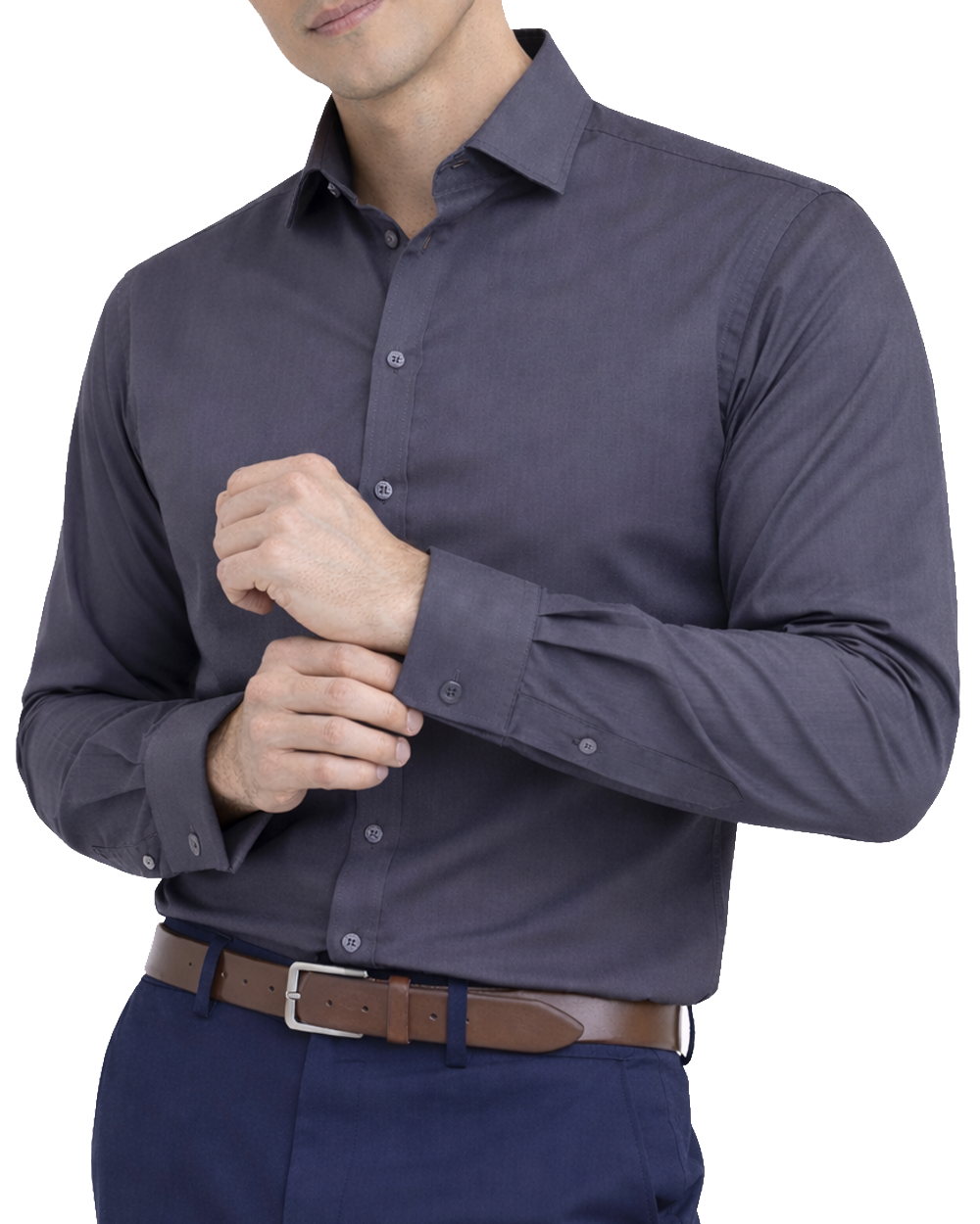 The London Plain Mens Shirt, Regular Fit, Classic Formal Dress Wear, Single & Double Cuff Option, Grey - Image 6