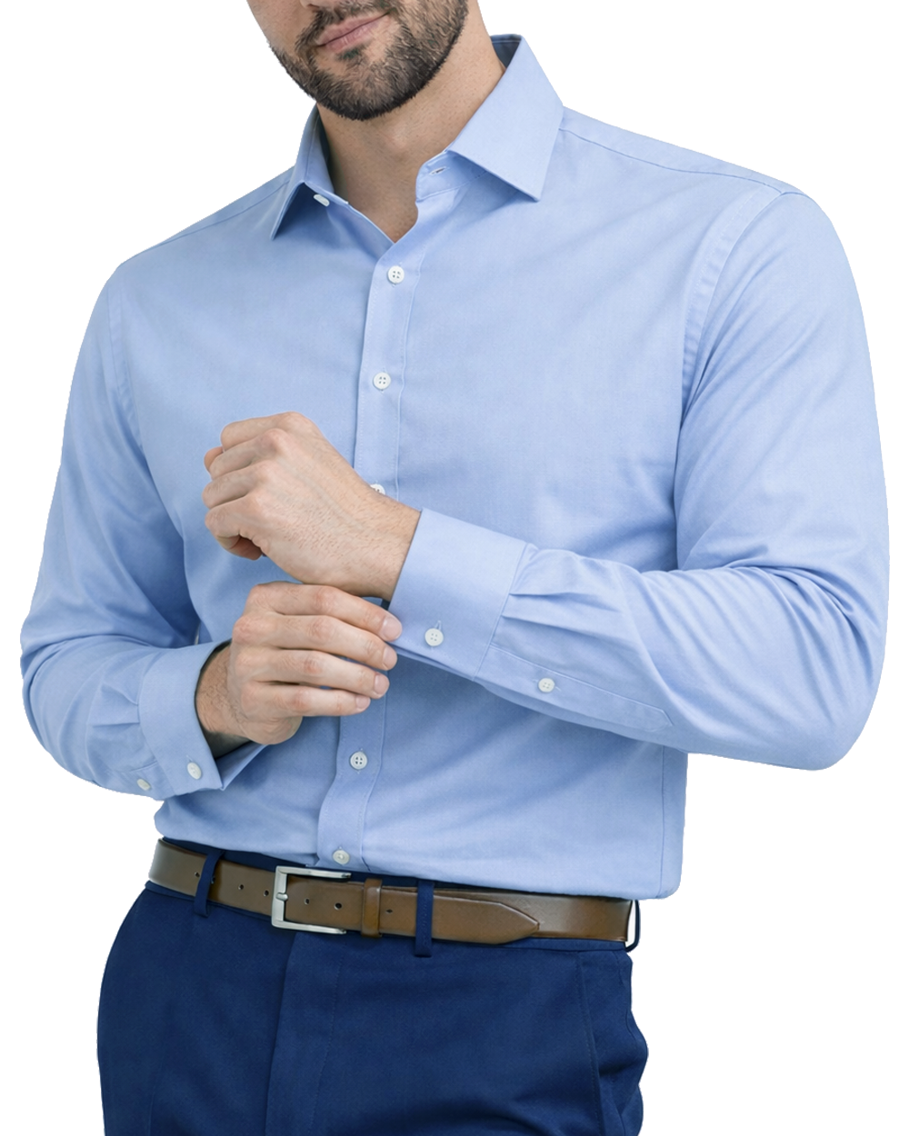 The London Plain Mens Shirt, Regular Fit, Classic Formal Dress Wear, Single & Double Cuff Option, Porcelain Blue - Image 6
