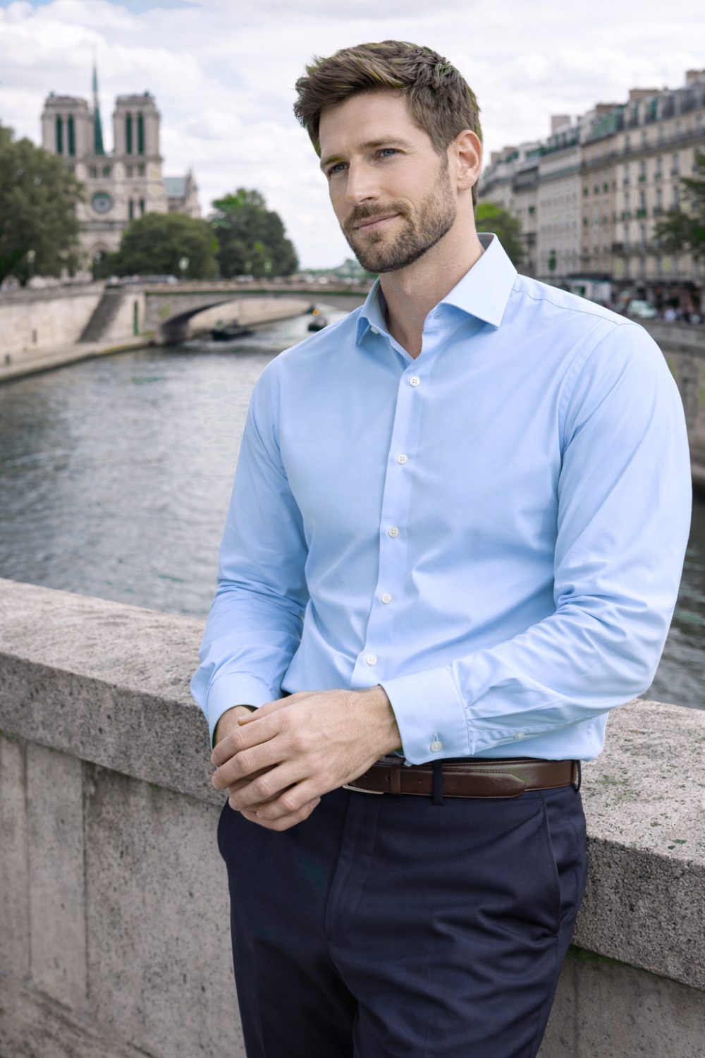 The London Plain Mens Shirt, Regular Fit, Classic Formal Dress Wear, Single & Double Cuff Option, Porcelain Blue - Image 2