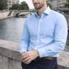 The London Plain Mens Shirt, Regular Fit, Classic Formal Dress Wear, Single & Double Cuff Option, Porcelain Blue - Thumbnail Image 2