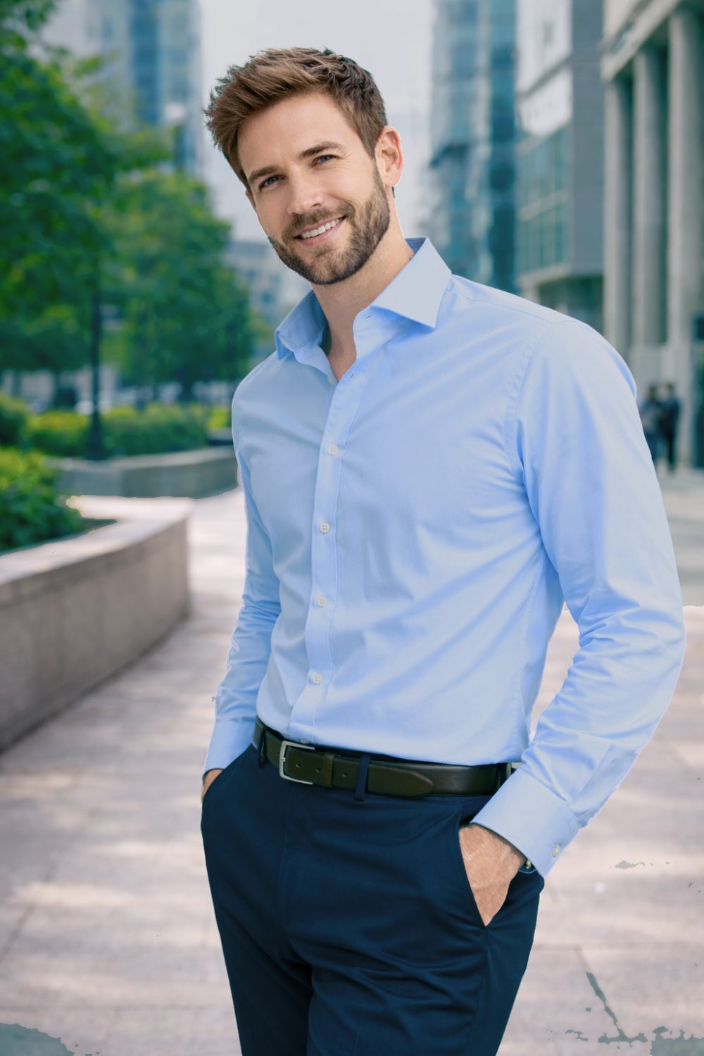 The London Plain Mens Shirt, Regular Fit, Classic Formal Dress Wear, Single & Double Cuff Option, Porcelain Blue - Image 3