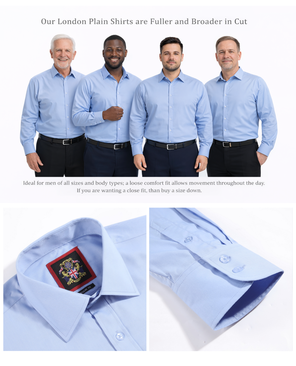 The London Plain Mens Shirt, Regular Fit, Classic Formal Dress Wear, Single & Double Cuff Option, Porcelain Blue - Image 7