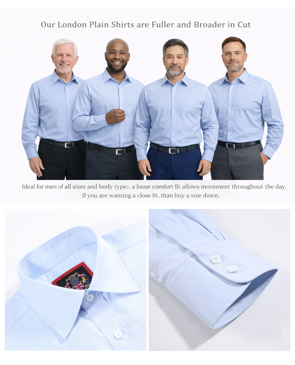 The London Plain Mens Shirt, Regular Fit, Classic Formal Dress Wear, Single & Double Cuff Option, Sky Blue - Image 7