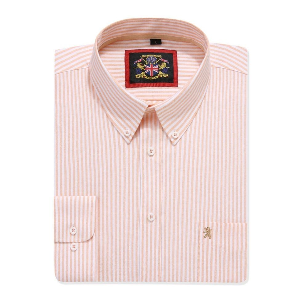 Somerset Peachy Peach - Mens Long Sleeve Stripe Oxford Shirt. The Kensington Button Down Collar & Pocket. Authentic Oxford Fabric - Image 6