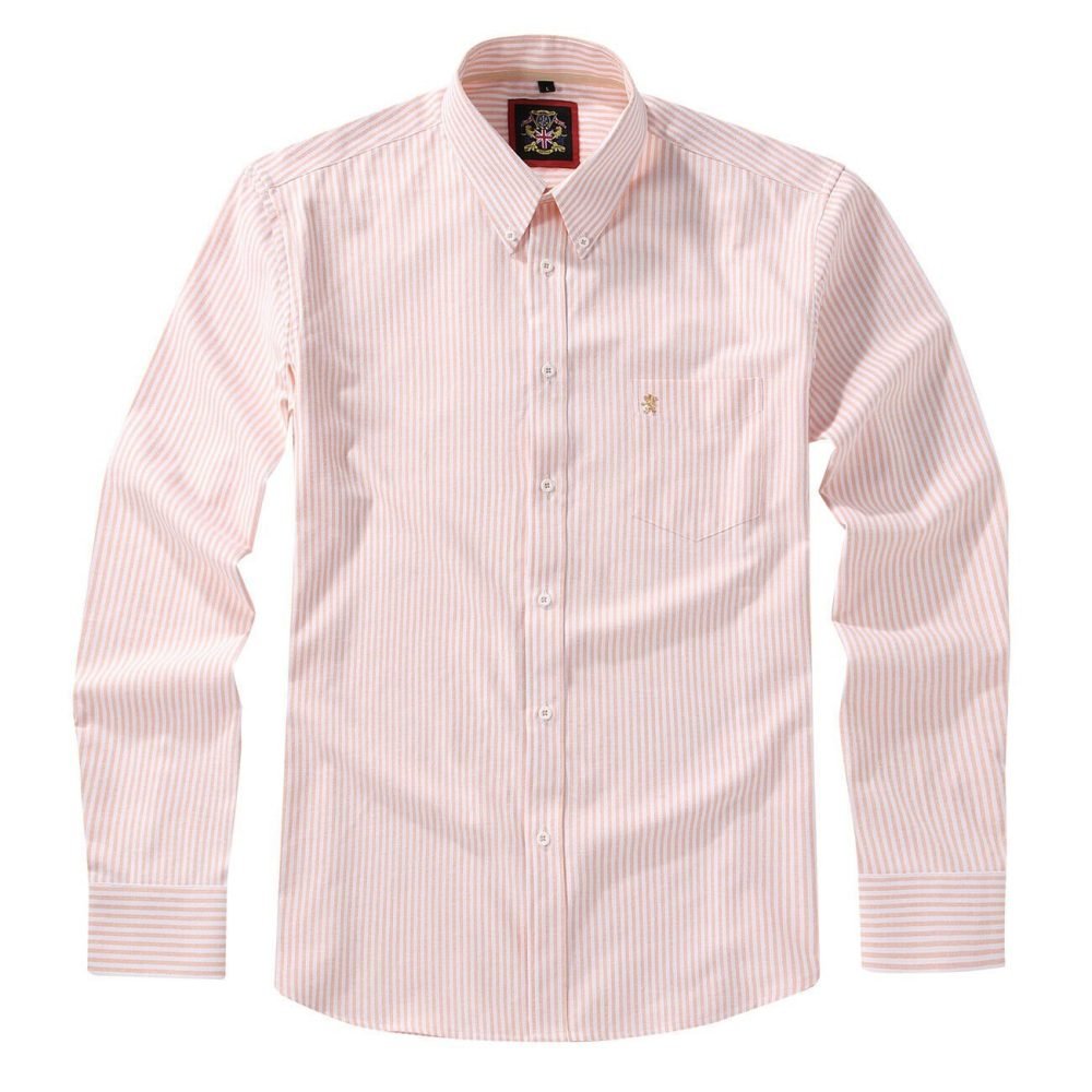 Somerset Peachy Peach - Mens Long Sleeve Stripe Oxford Shirt. The Kensington Button Down Collar & Pocket. Authentic Oxford Fabric - Image 4