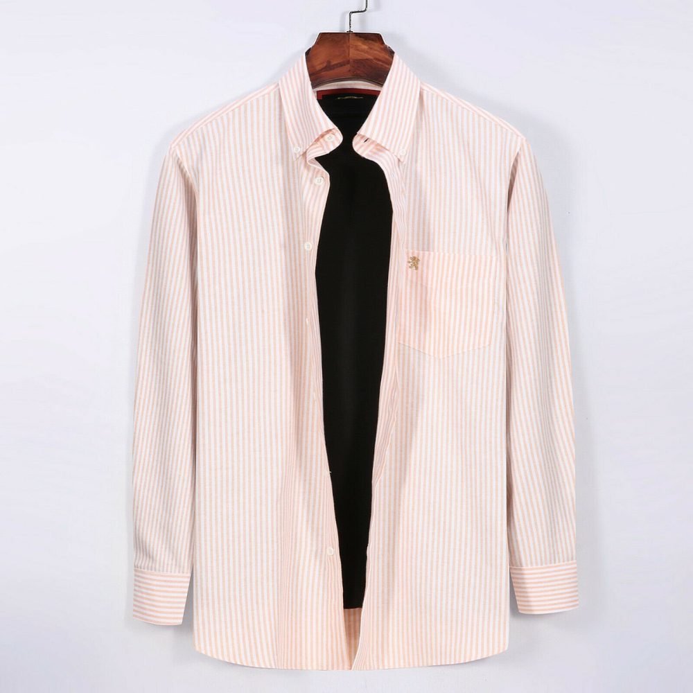Somerset Peachy Peach - Mens Long Sleeve Stripe Oxford Shirt. The Kensington Button Down Collar & Pocket. Authentic Oxford Fabric - Image 5