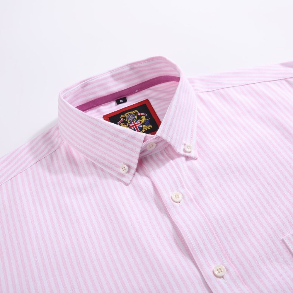 Tickle Me Pink - Mens Long Sleeve Stripe Oxford Shirt. The Kensington Button Down Collar & Pocket. Authentic Oxford Fabric - Image 8