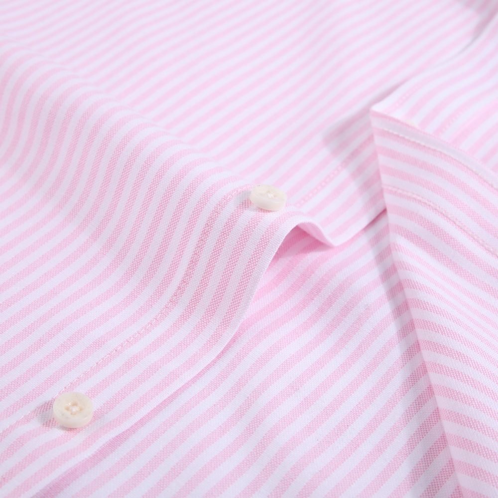 Tickle Me Pink - Mens Long Sleeve Stripe Oxford Shirt. The Kensington Button Down Collar & Pocket. Authentic Oxford Fabric - Image 9