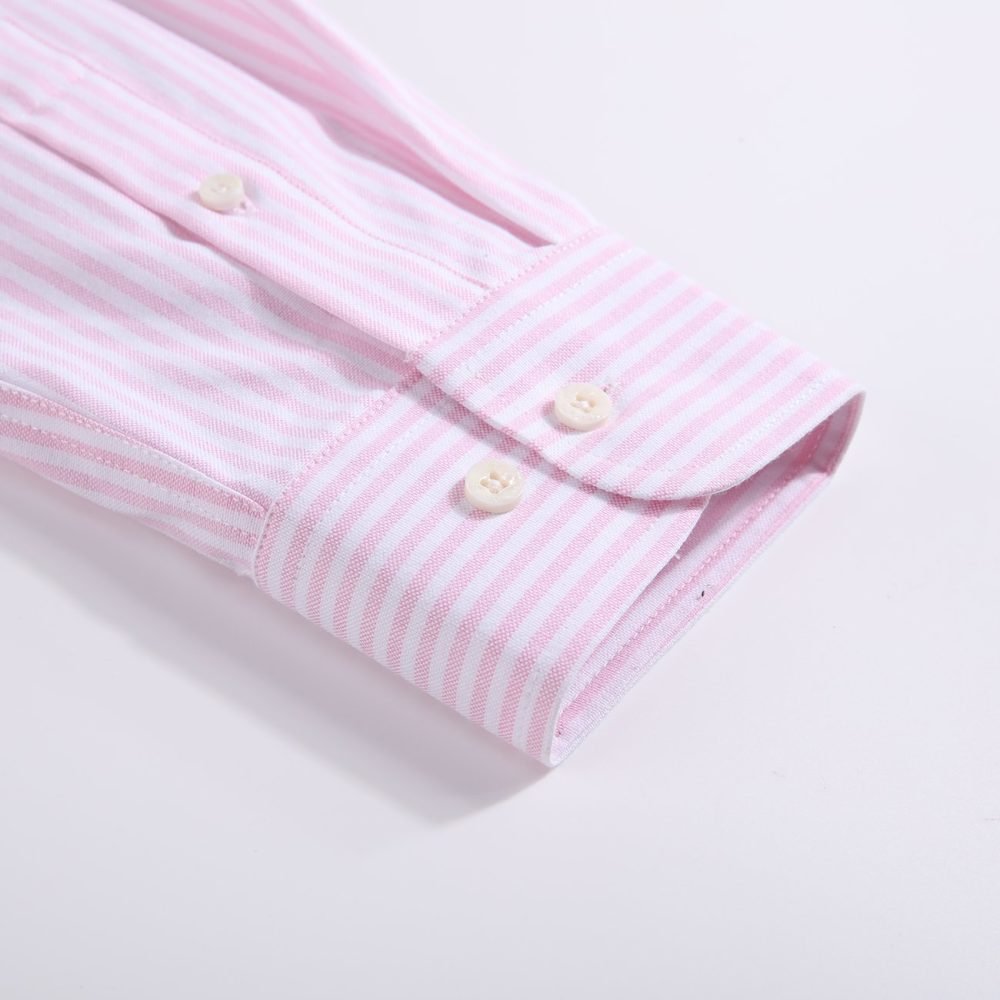 Tickle Me Pink - Mens Long Sleeve Stripe Oxford Shirt. The Kensington Button Down Collar & Pocket. Authentic Oxford Fabric - Image 10