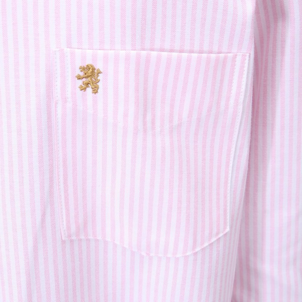 Tickle Me Pink - Mens Long Sleeve Stripe Oxford Shirt. The Kensington Button Down Collar & Pocket. Authentic Oxford Fabric - Image 6