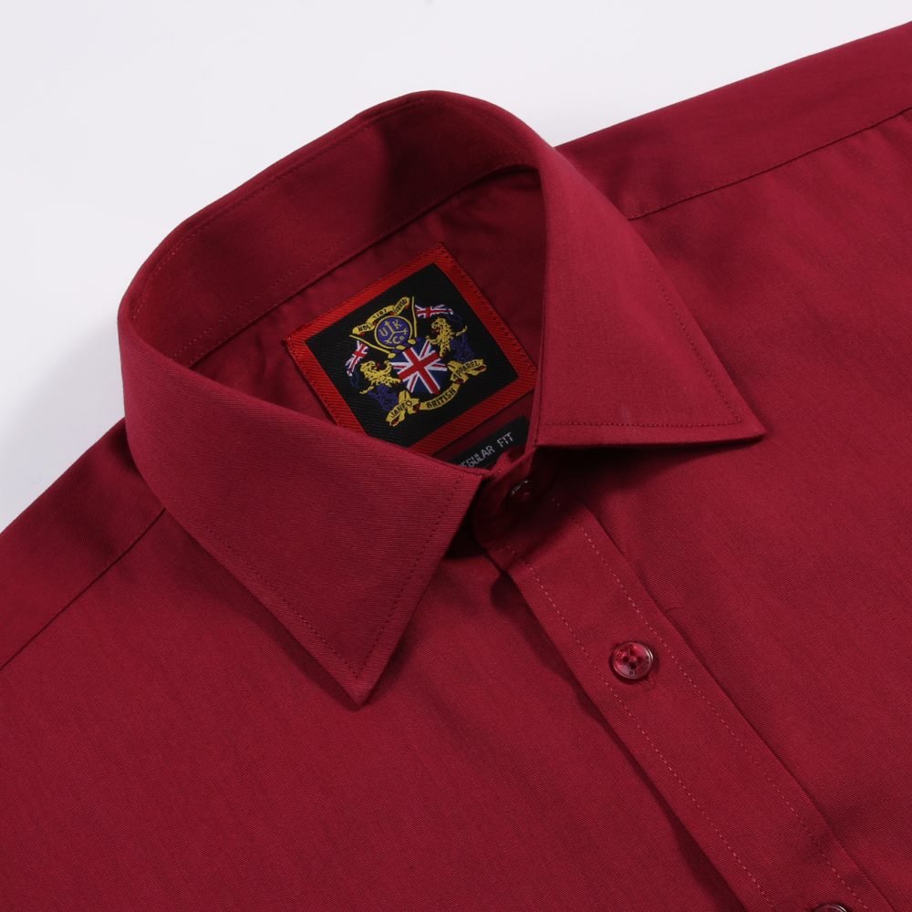 The London Plain Mens Shirt, Regular Fit, Classic Formal Dress Wear, Single & Double Cuff Option, Burgundy - Image 10