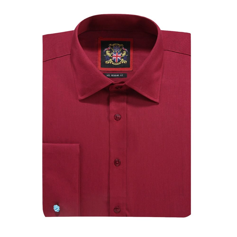 The London Plain Mens Shirt, Regular Fit, Classic Formal Dress Wear, Single & Double Cuff Option, Burgundy - Image 5