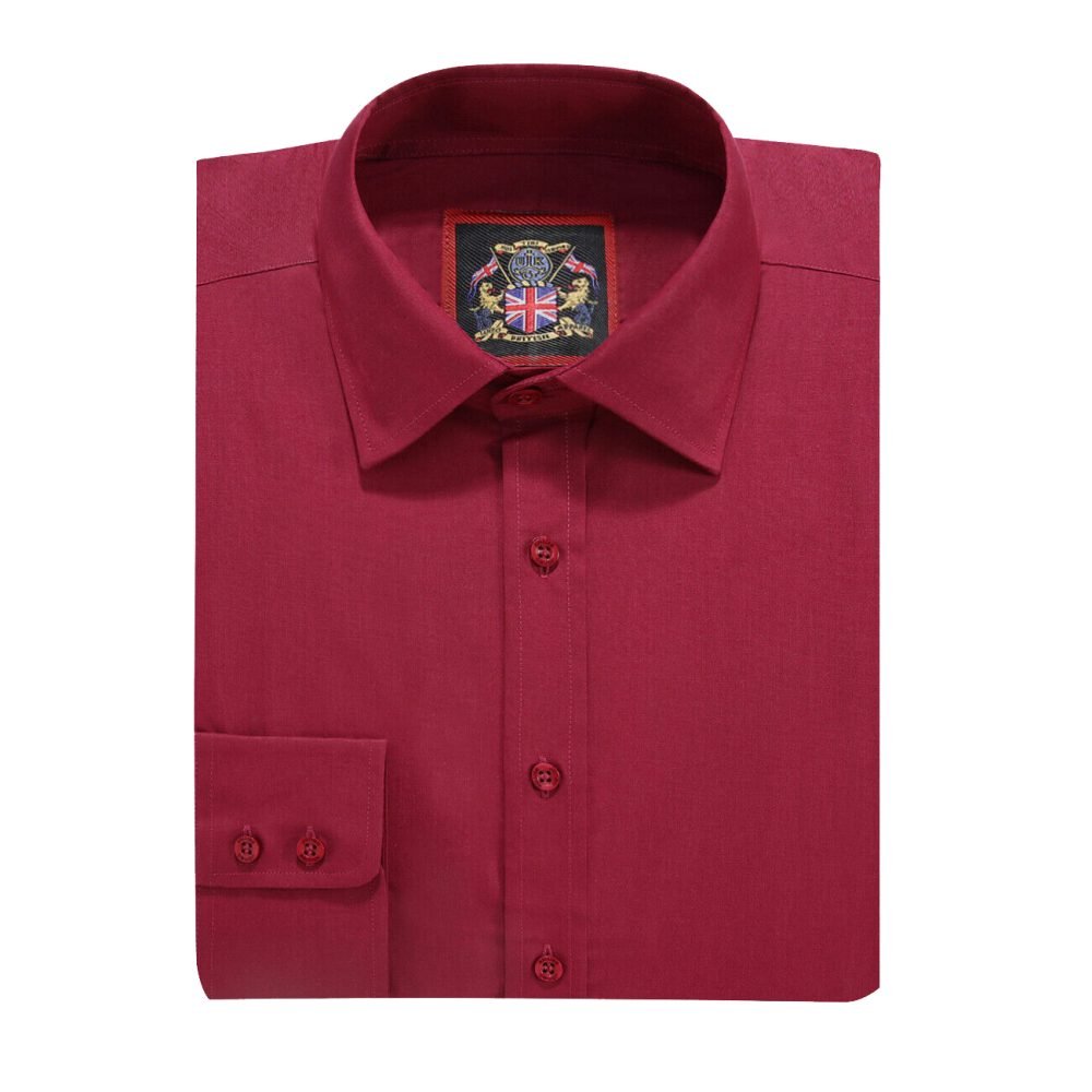 The London Plain Mens Shirt, Regular Fit, Classic Formal Dress Wear, Single & Double Cuff Option, Burgundy - Image 6