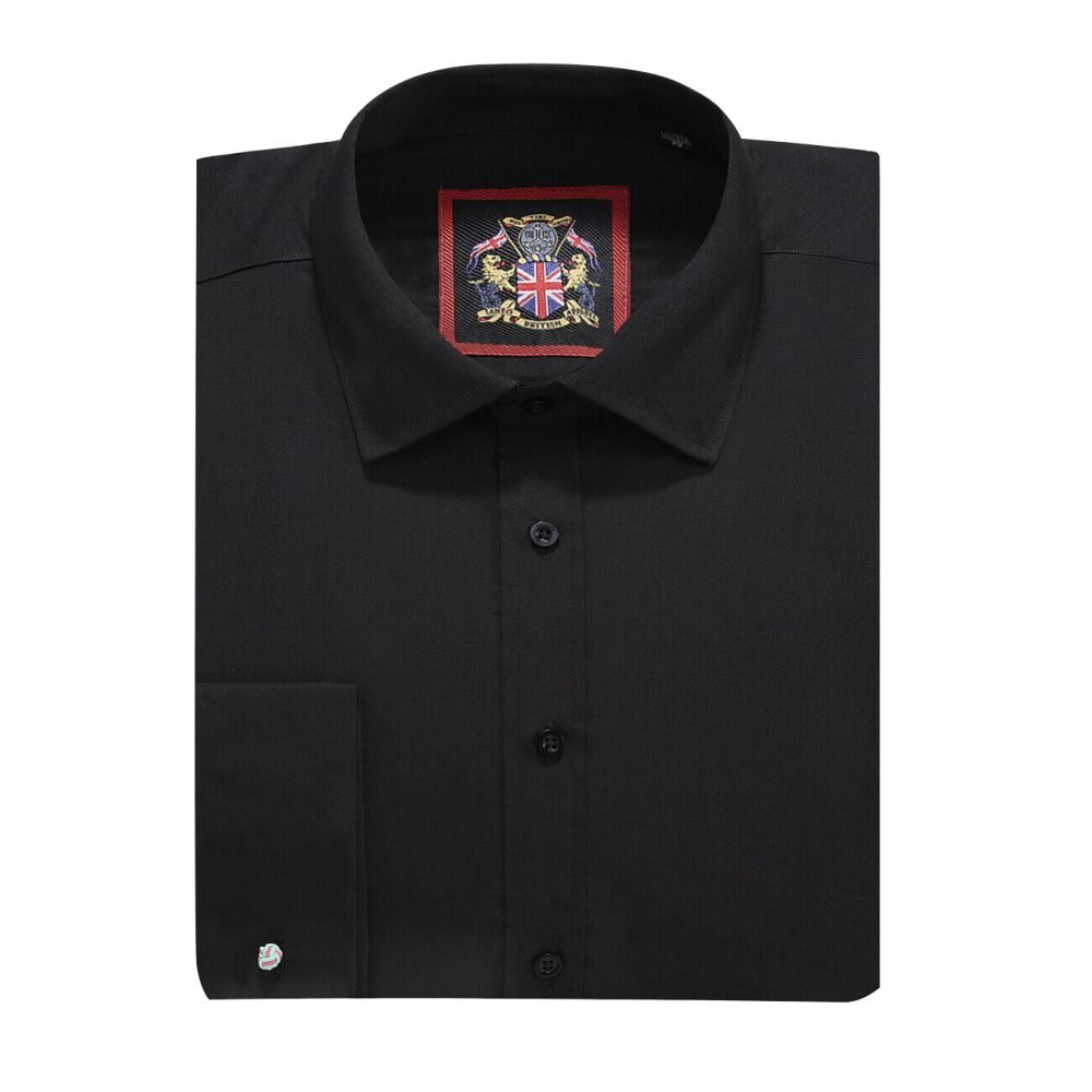 The London Plain Mens Shirt, Regular Fit, Classic Formal Dress Wear, Single & Double Cuff Option, Black - Image 8