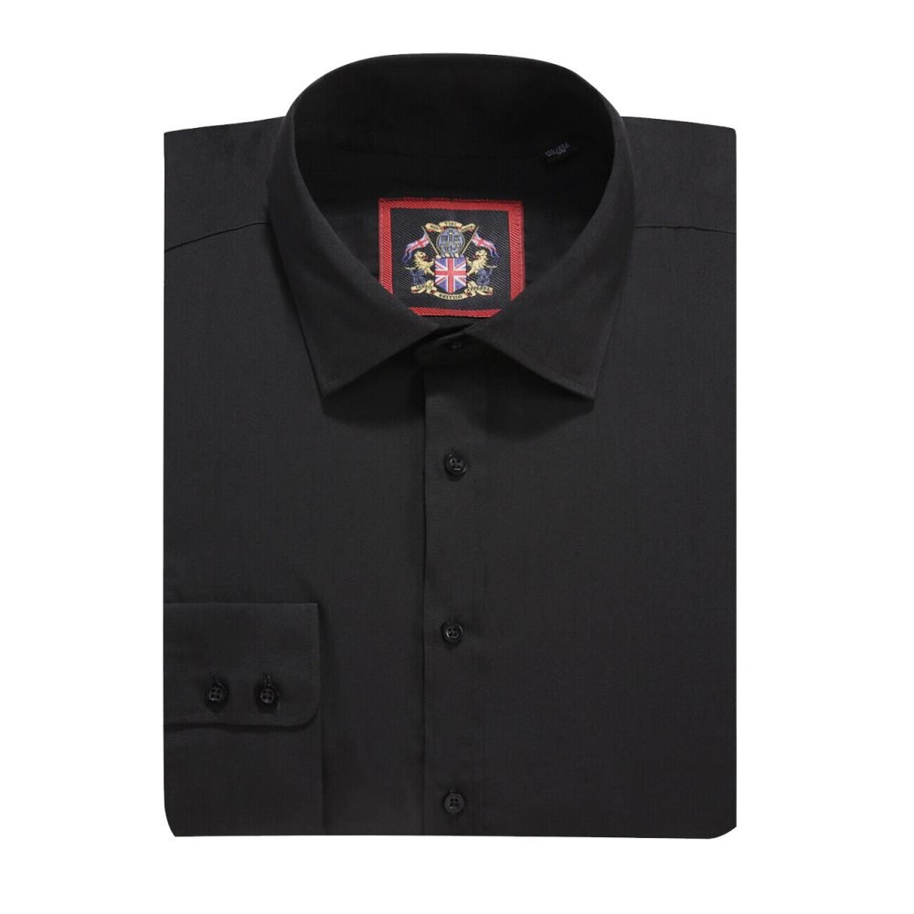 The London Plain Mens Shirt, Regular Fit, Classic Formal Dress Wear, Single & Double Cuff Option, Black - Image 9