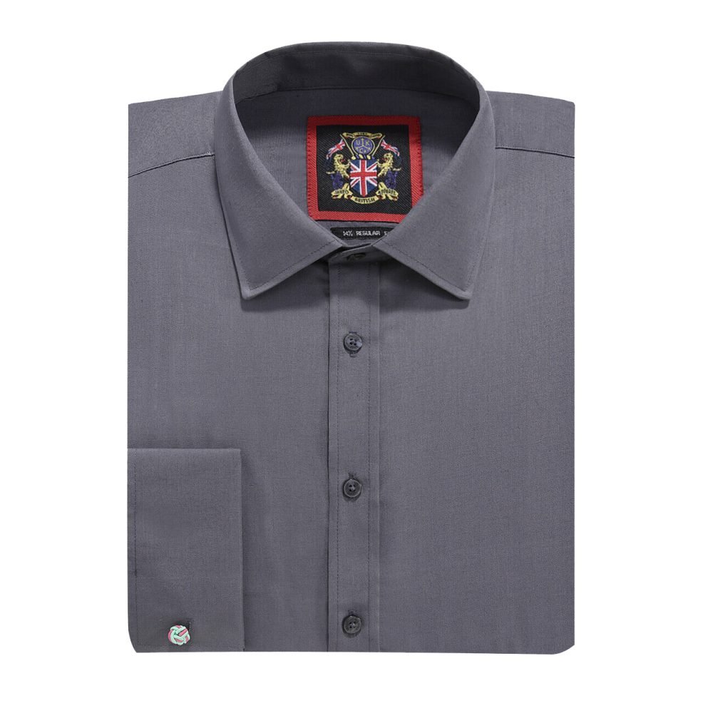 The London Plain Mens Shirt, Regular Fit, Classic Formal Dress Wear, Single & Double Cuff Option, Grey - Image 5