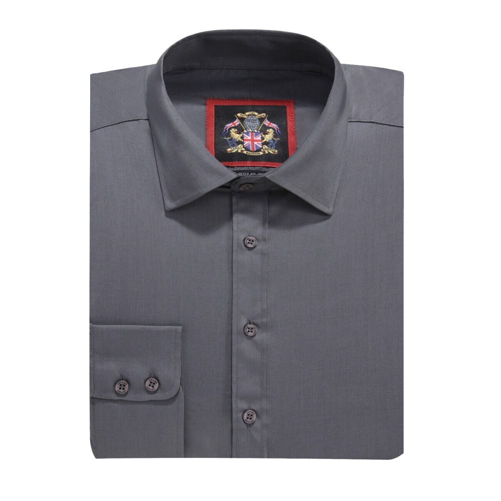 The London Plain Mens Shirt, Regular Fit, Classic Formal Dress Wear, Single & Double Cuff Option, Grey - Image 8