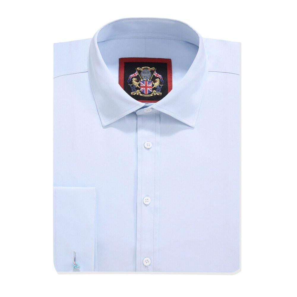 The London Plain Mens Shirt, Regular Fit, Classic Formal Dress Wear, Single & Double Cuff Option, Sky Blue - Image 5