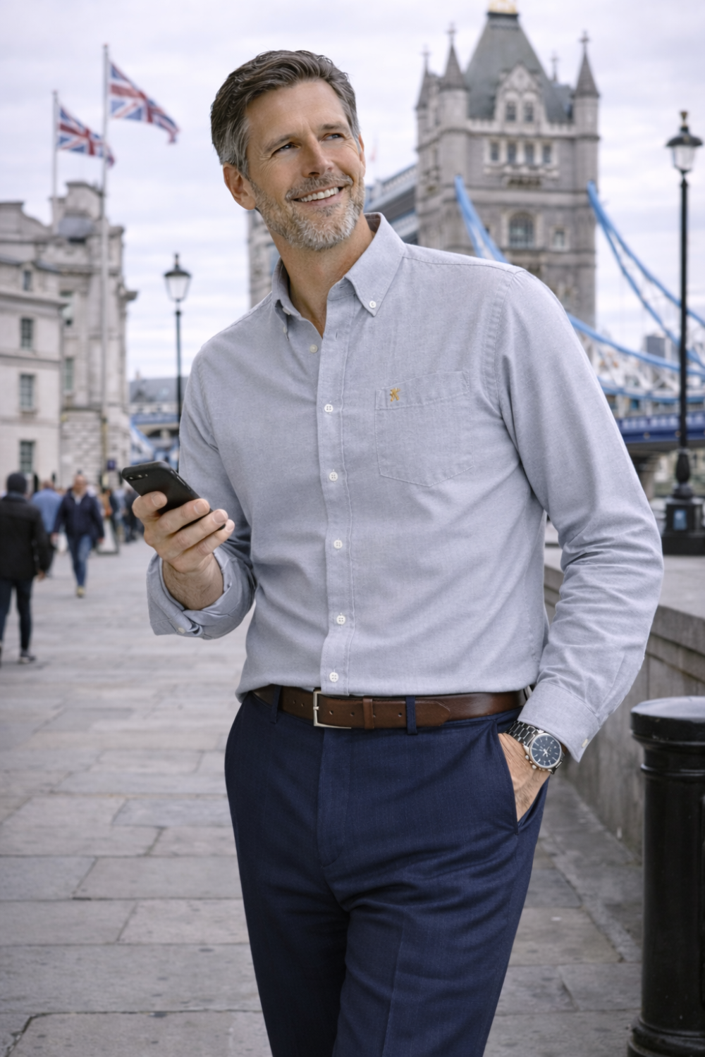 Mens English Oxford Shirt Button Down. Casual Office Work Weekender by Janeo British Apparel. Cool Grey - Image 1