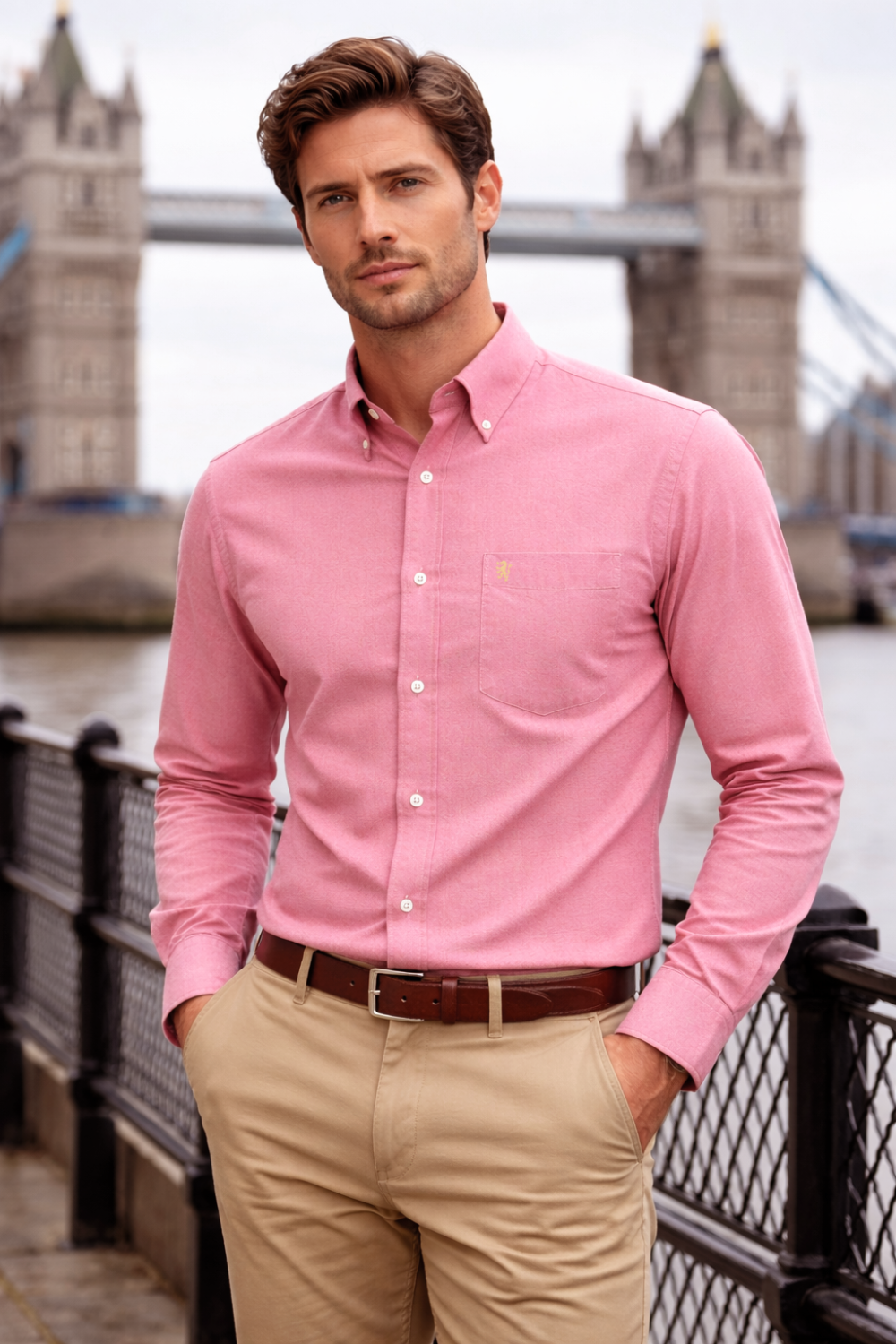 Mens English Oxford Shirt Button Down. Casual Office Work Weekender by Janeo British Apparel. Crayola Red - Image 1