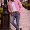 Mens English Oxford Shirt Button Down. Casual Office Work Weekender by Janeo British Apparel. Crayola Red - Thumbnail Image 3