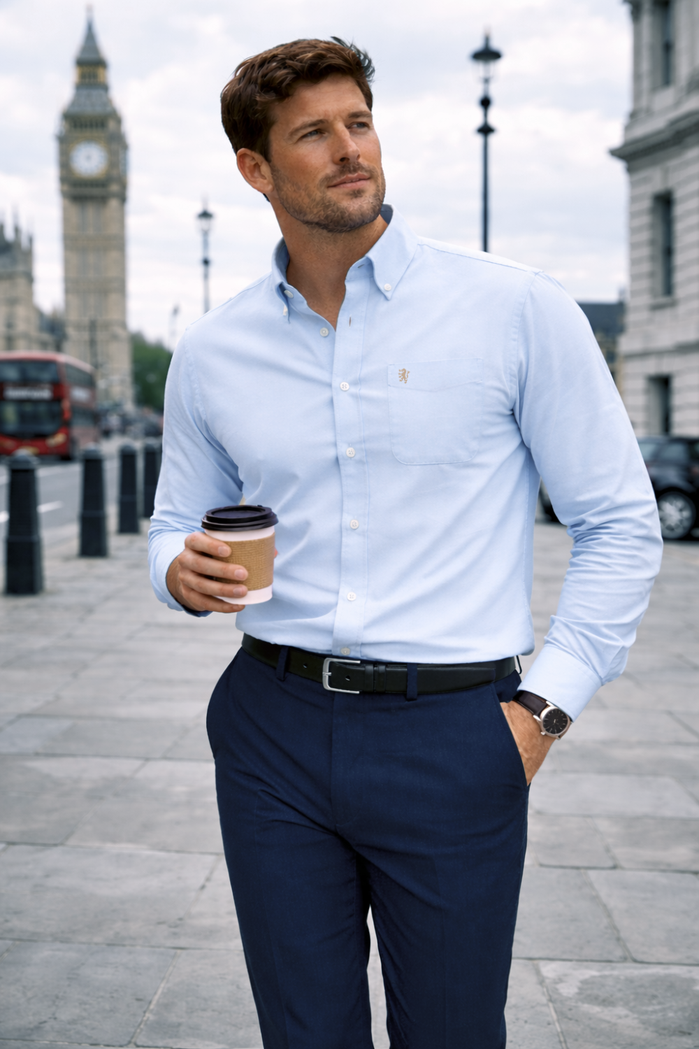 Mens English Oxford Shirt Button Down. Casual Office Work Weekender by Janeo British Apparel. Jordy Sky Blue - Image 3