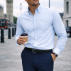 Mens English Oxford Shirt Button Down. Casual Office Work Weekender by Janeo British Apparel. Jordy Sky Blue - Thumbnail Image 3