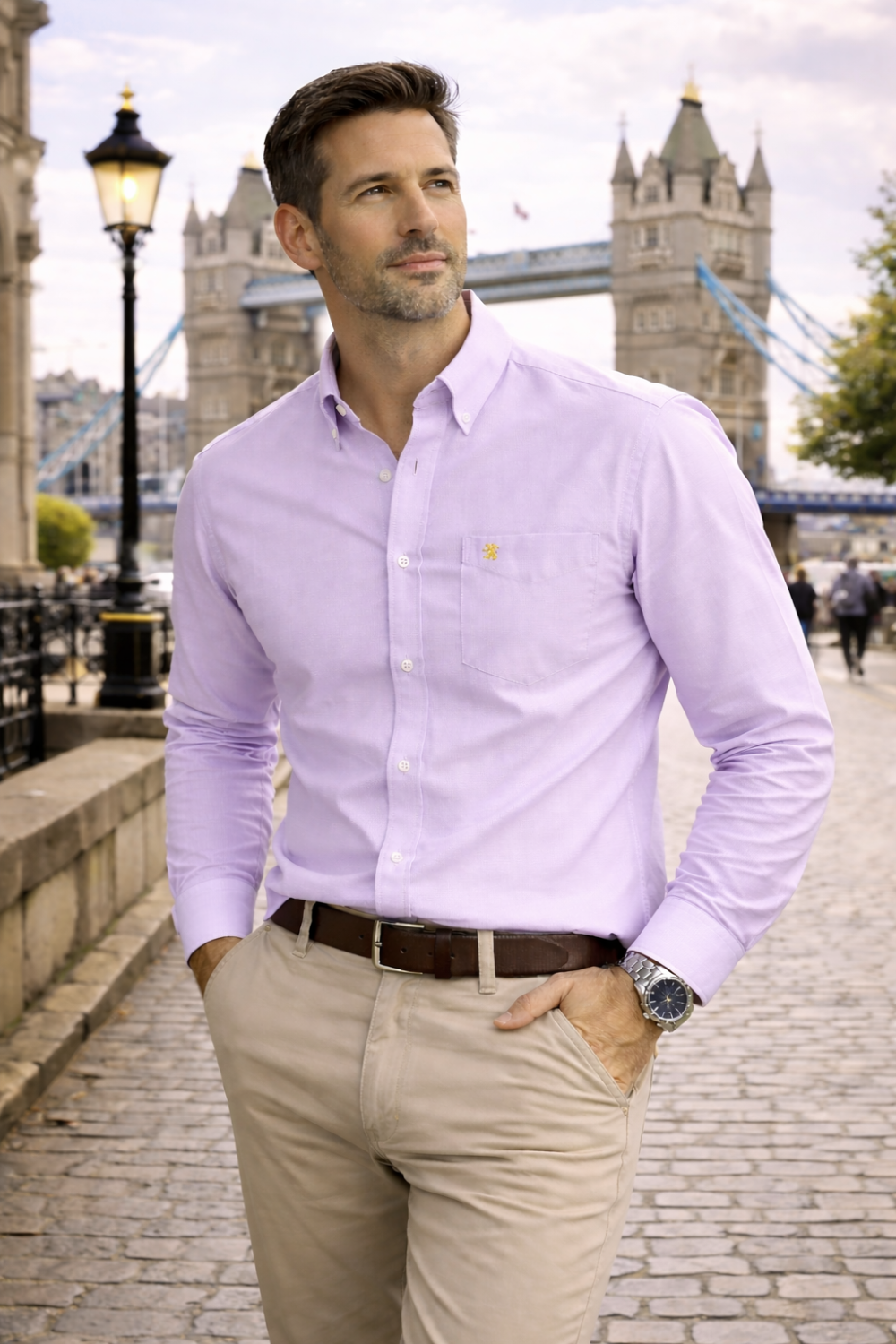 Mens English Oxford Shirt Button Down. Casual Office Work Weekender by Janeo British Apparel. Calm Me Lavender - Image 1