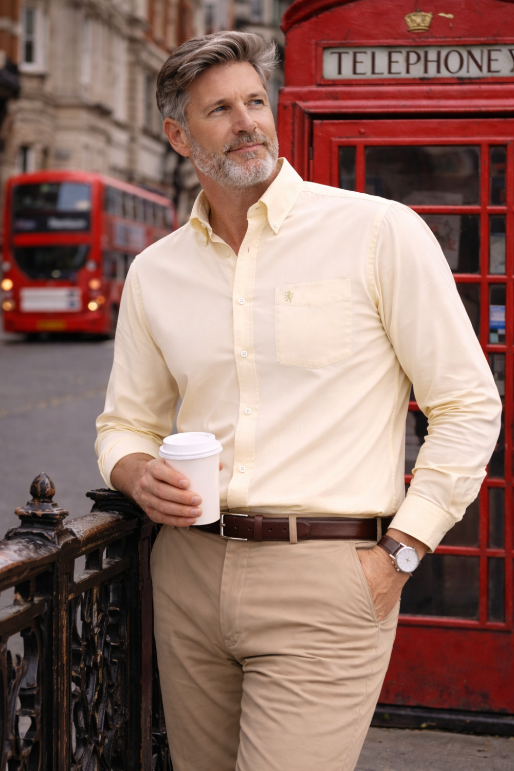 Mens English Oxford Shirt Button Down. Casual Office Work Weekender by Janeo British Apparel. Mellow Lemon - Image 1