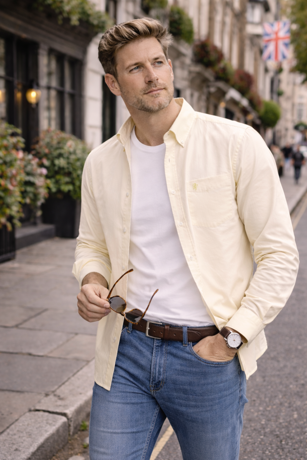 Mens English Oxford Shirt Button Down. Casual Office Work Weekender by Janeo British Apparel. Mellow Lemon - Image 3