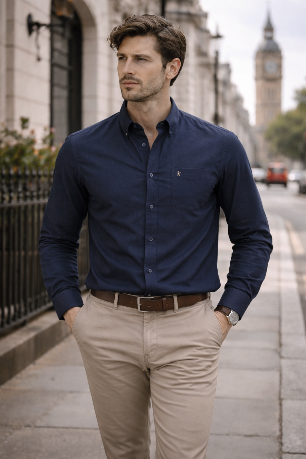 Mens English Oxford Shirt Button Down. Casual Office Work Weekender by Janeo British Apparel. Navy - Image 1
