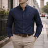 Mens English Oxford Shirt Button Down. Casual Office Work Weekender by Janeo British Apparel. Navy - Thumbnail Image 1