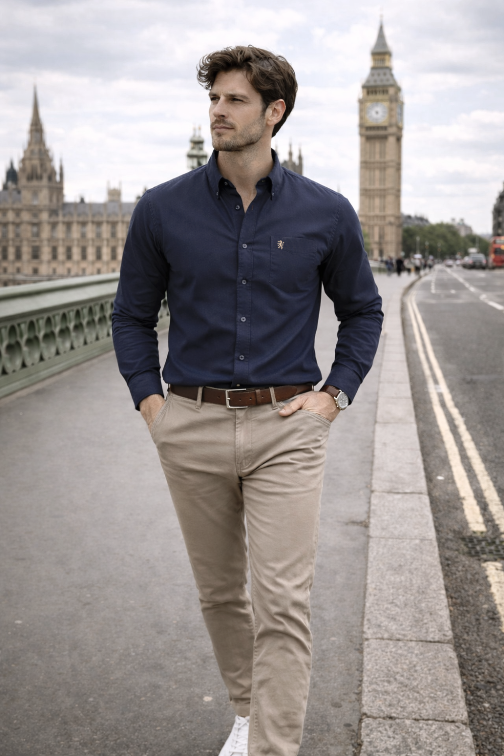 Mens English Oxford Shirt Button Down. Casual Office Work Weekender by Janeo British Apparel. Navy - Image 3