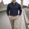 Mens English Oxford Shirt Button Down. Casual Office Work Weekender by Janeo British Apparel. Navy - Thumbnail Image 3