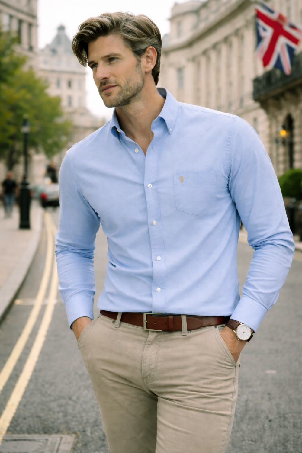 Mens English Oxford Shirt Button Down. Casual Office Work Weekender by Janeo British Apparel. Ocean Blue - Image 1