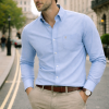 Mens English Oxford Shirt Button Down. Casual Office Work Weekender by Janeo British Apparel. Ocean Blue - Thumbnail Image 1