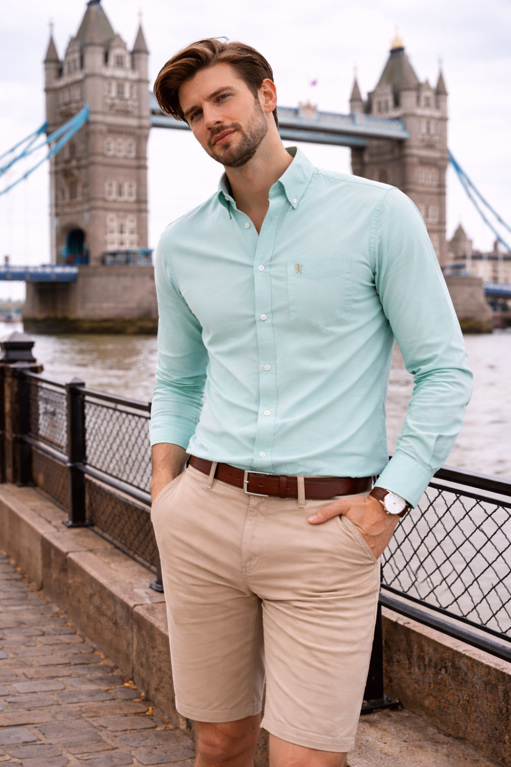 Mens English Oxford Shirt Button Down. Casual Office Work Weekender by Janeo British Apparel. Paris Mint - Image 1