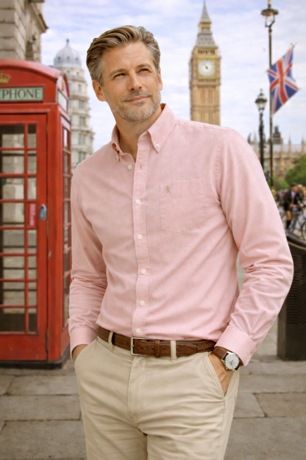 Mens English Oxford Shirt Button Down. Casual Office Work Weekender by Janeo British Apparel. Somerset Peachy Peach - Image 1