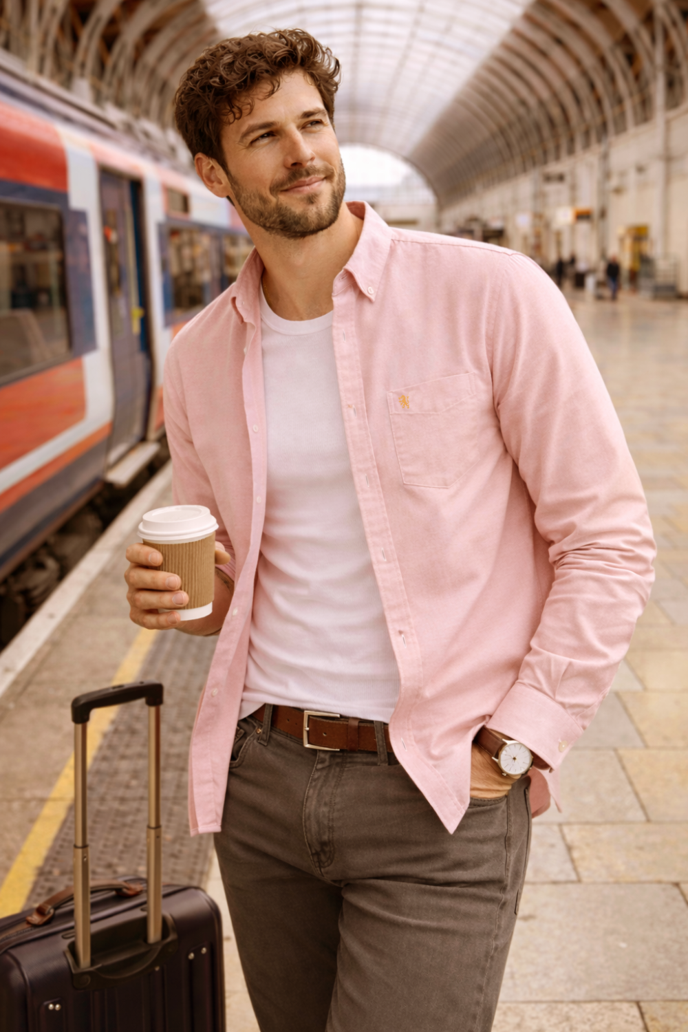 Mens English Oxford Shirt Button Down. Casual Office Work Weekender by Janeo British Apparel. Somerset Peachy Peach - Image 2