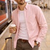 Mens English Oxford Shirt Button Down. Casual Office Work Weekender by Janeo British Apparel. Somerset Peachy Peach - Thumbnail Image 2