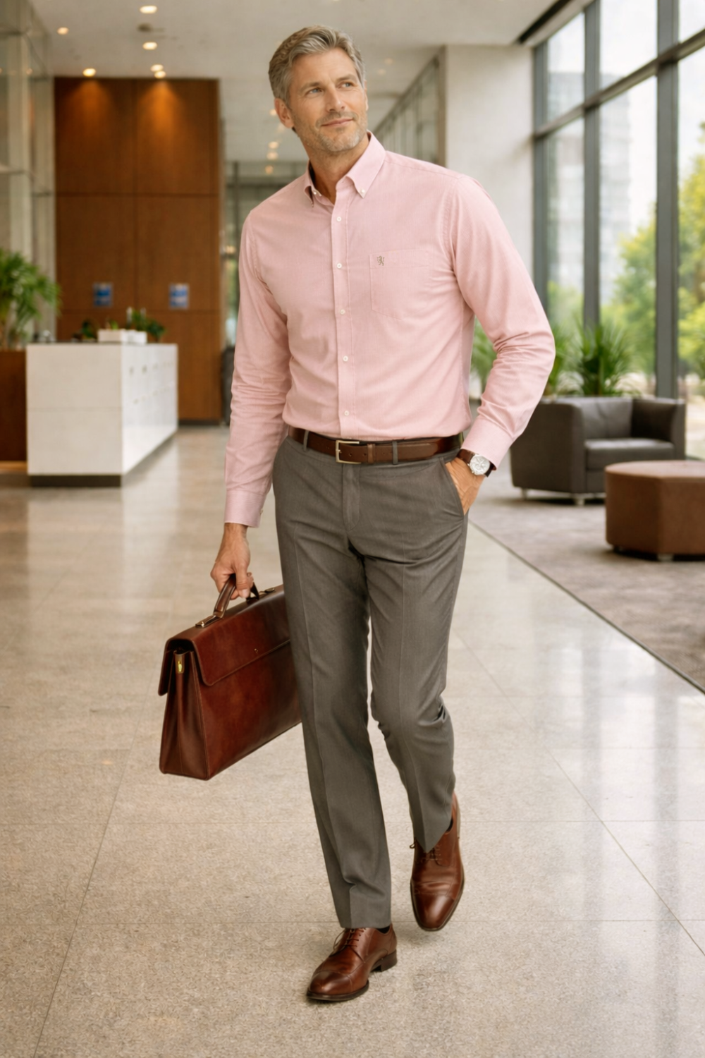Mens English Oxford Shirt Button Down. Casual Office Work Weekender by Janeo British Apparel. Somerset Peachy Peach - Image 3