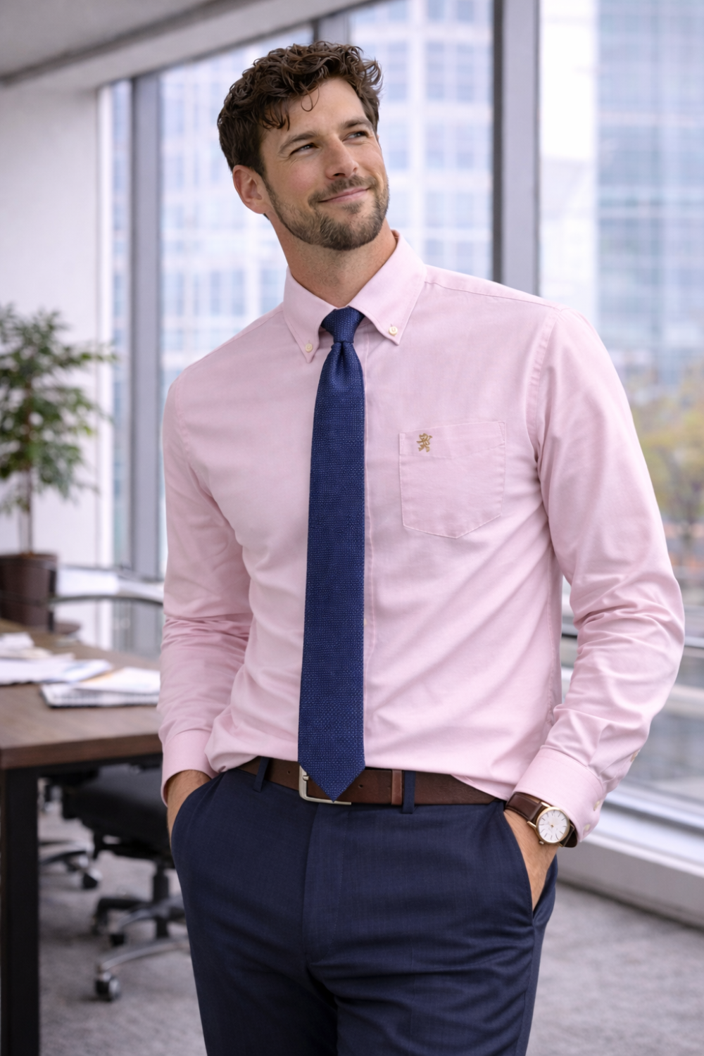Mens English Oxford Shirt Button Down. Casual Office Work Weekender by Janeo British Apparel. Tickle Me Pink - Image 2