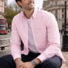 Mens English Oxford Shirt Button Down. Casual Office Work Weekender by Janeo British Apparel. Tickle Me Pink - Thumbnail Image 3