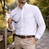 English Oxford Mens Button Down Shirt. Casual Office Work Weekender by Janeo British Apparel. Warm White - Thumbnail Image 1